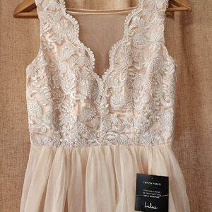 Lulu's Cream Maxi Dress with Intricate Lace Overlayl